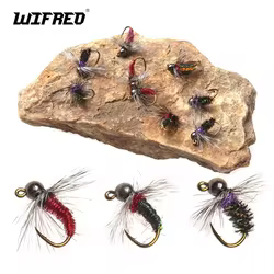 Wifreo 5 piezas/6 piezas # 10 Jig Bead Head Grizzly Hackle Jig Ninfa pesca con mosca moscas húmedo Euro Ninfa trucha lubina pesca señuelo cebos