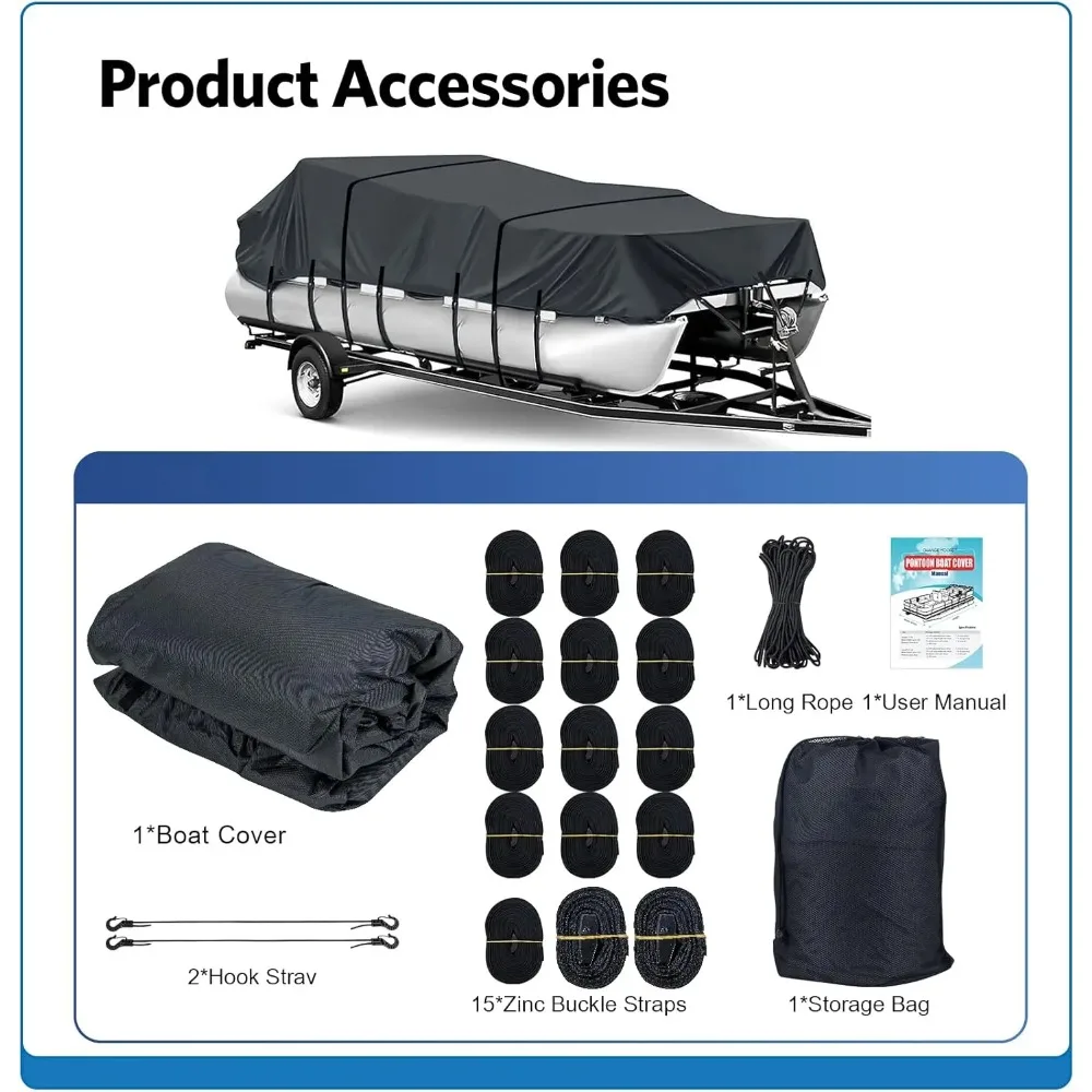 CHANGE MOORE Cubierta para barco pontón 21'-24' Tela marina 600D resistente al agua/resistente a los rayos UV/antidesgarro Se adapta a barcos con cubierta de viga de 102" - imagen 3