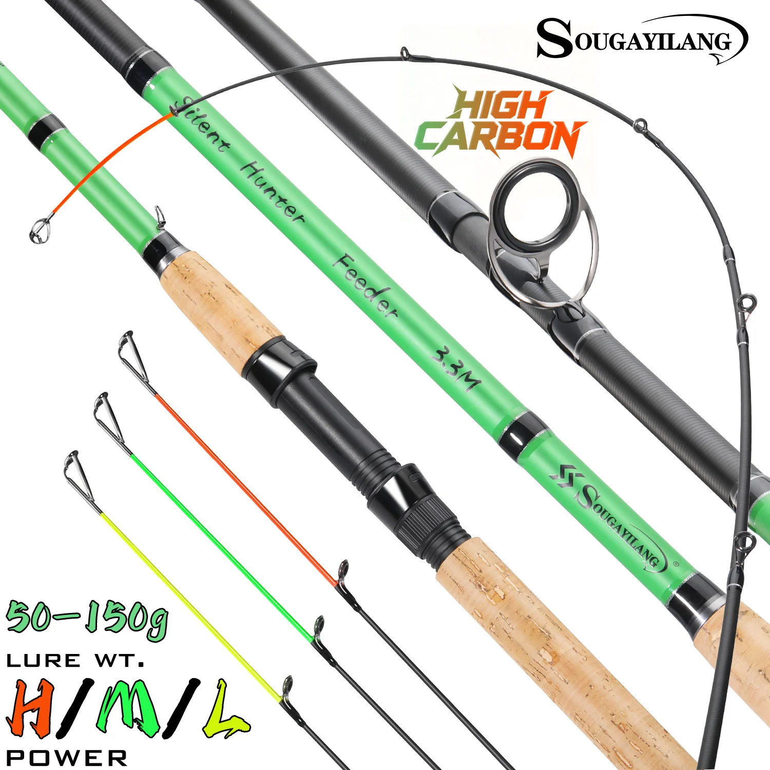 Caña De pescar giratoria Sougayilang, alimentador De 3,3/3,6 m, L M H, caña De Viaje eléctrica, mango De corcho De alta calidad, poste alimentador De carpa