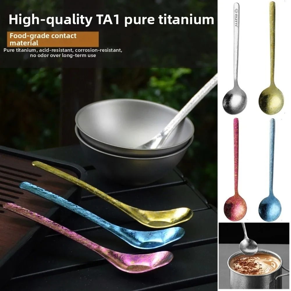 Vajilla portátil para acampar al aire libre, cuchara de titanio agitadora de cristal con flores de lujo, práctica y ambiental - imagen 4