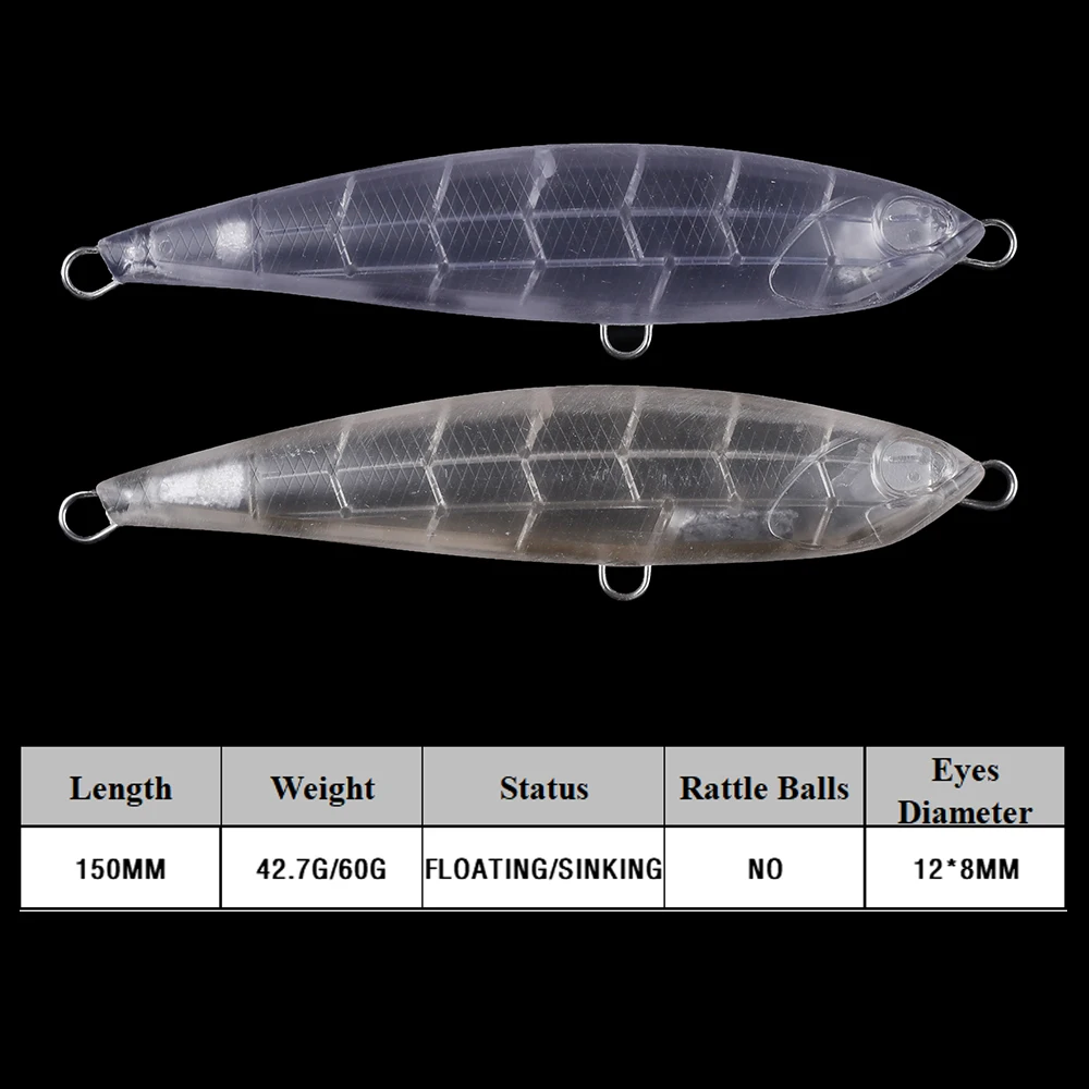 Chan'sHuang-Cebo en blanco sin pintar, 5 piezas, 150mm, 42,7g/60g, lápiz silencioso para juego grande, aparejos de señuelo de pesca artificiales hechos a mano - imagen 2