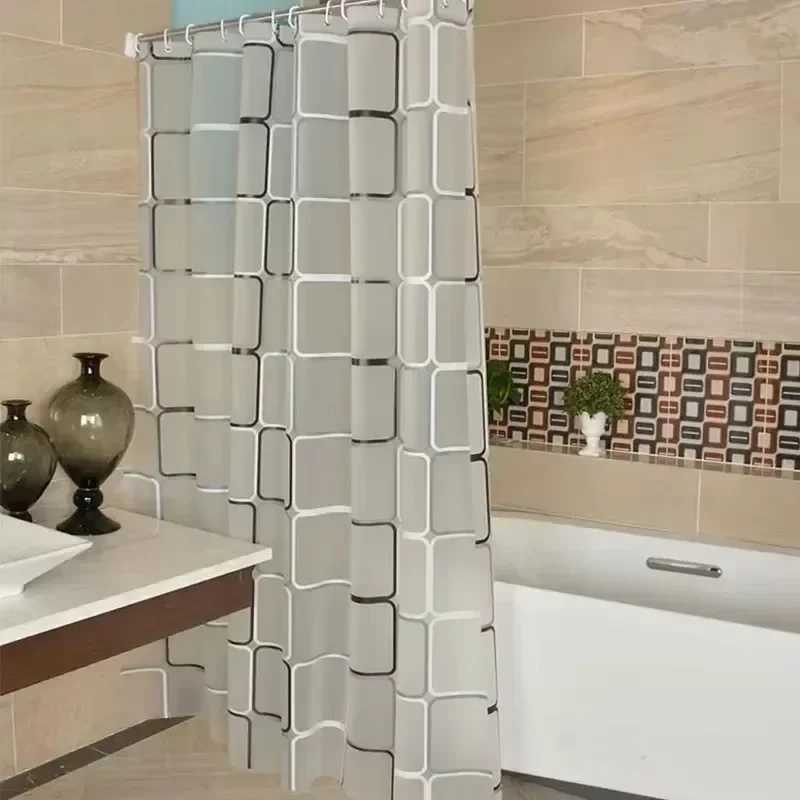 PEVA-cortina de ducha impermeable para baño, cortina de baño con patrón geométrico moderno a cuadros, decoración del hogar de granja - imagen 5