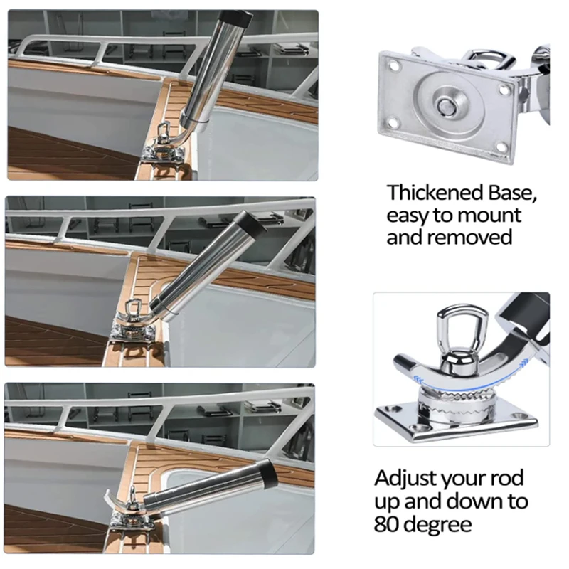 Soporte de caña de pescar para barco, montaje en cubierta de acero inoxidable 316, 360 °, ajustable, accesorios marinos, 2 uds. - imagen 3