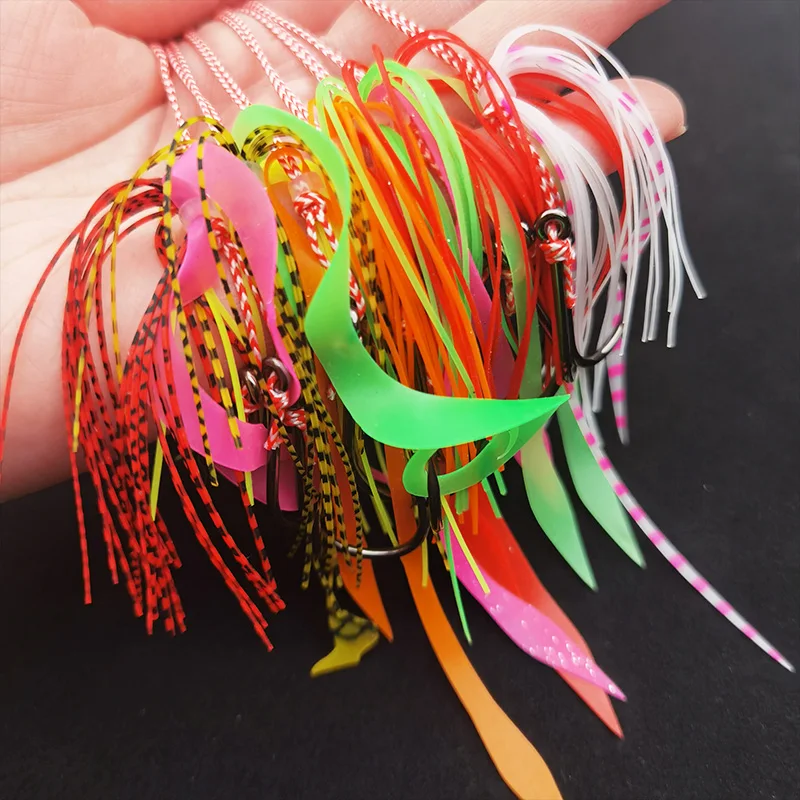 OBSESSION HK017 10 unids/bolsa anzuelo Chinu luminoso de agua salada falda de goma suave Inchiku anzuelo de asistencia para Jigging pesca en el mar anzuelos dobles - imagen 3