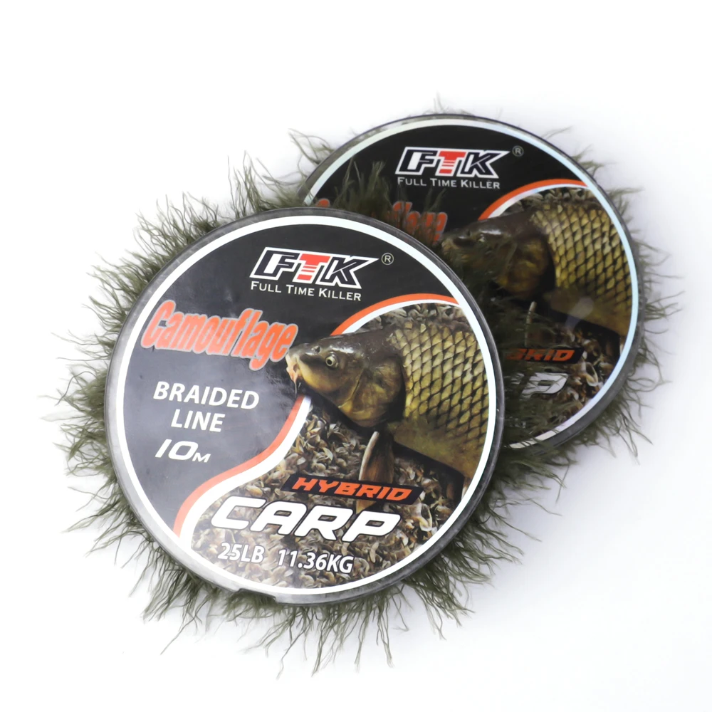 FTK-sedal de pesca de carpa de camuflaje, línea trenzada de imitación de hierba, accesorios de aparejos, 10M, 25/35lb, 11,36/15,9 KG - imagen 5