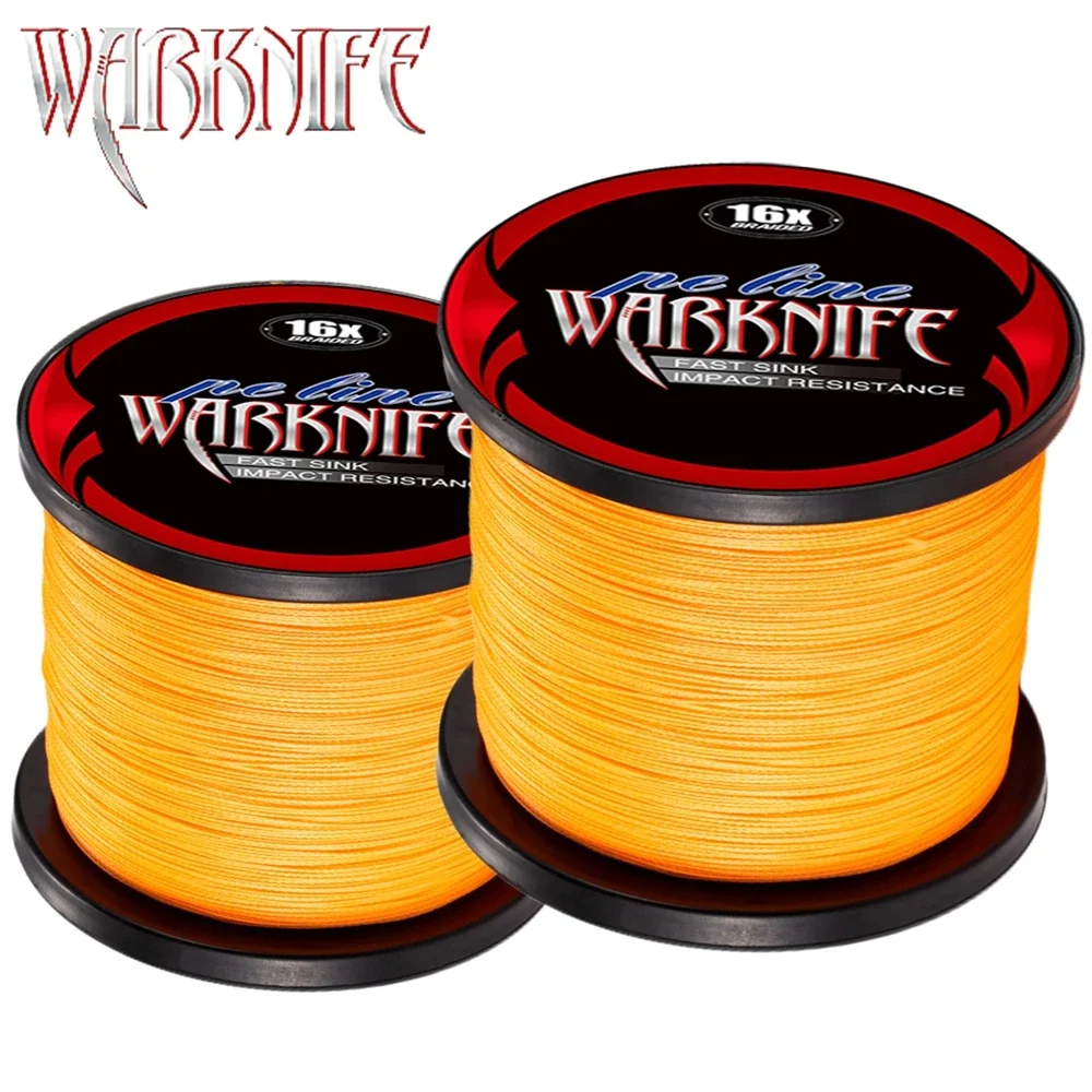 Warknife 16 hebras 100M - 2000M Hollow Core PE extremo Japón hilo de pescar trenzado 20LBs-500LBs línea de asistencia naranja fluorescente - imagen 4