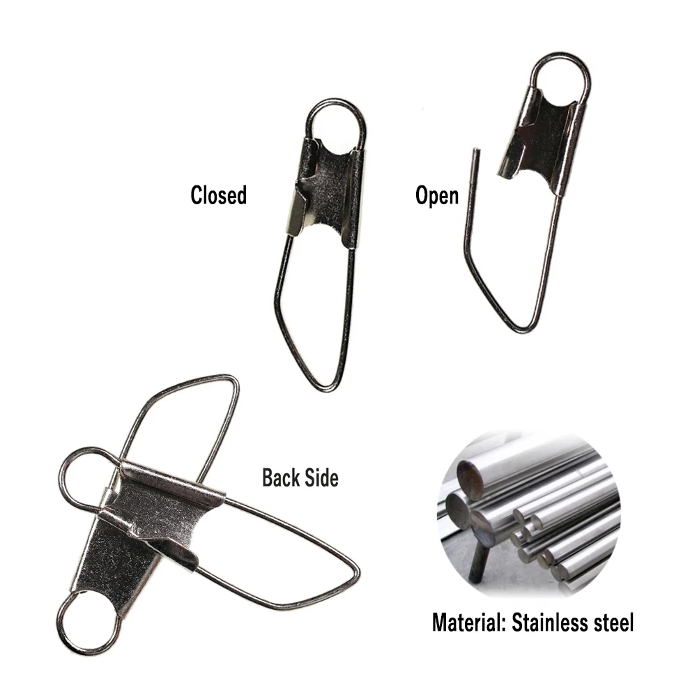 Wifreo 100 Uds. De acero inoxidable, Pin giratorio de pesca, conector de gancho de pesca de seguridad, Clip de señuelo, bloqueo, accesorios de pesca - imagen 4