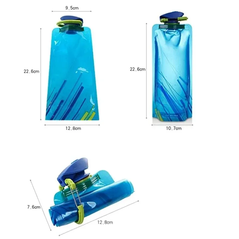 Botellas de agua plegables de 700ml, botella de agua Flexible y reutilizable para viajes y Camping, bolsa de agua, matraz suave, bolsa de agua con mosquetón - imagen 2