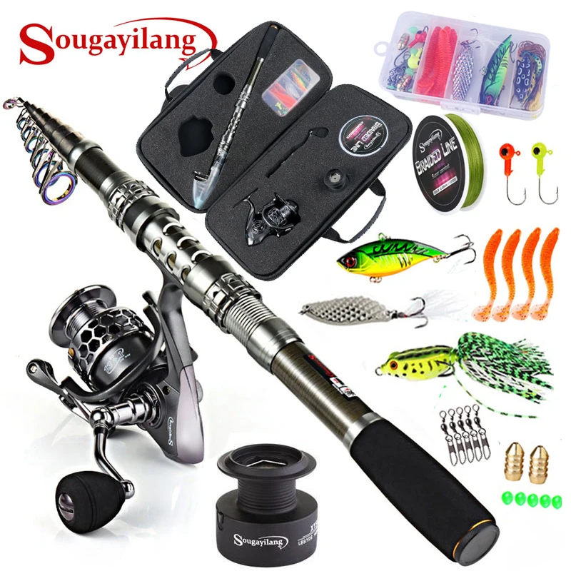 Sougayilang-combos de caña de pescar con caña de pescar telescópica, carretes giratorios, bolsa de transporte de pesca, juegos de sedal de señuelo para pesca de viaje - imagen 2