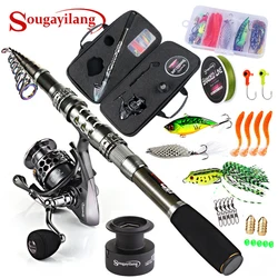Sougayilang-combos de caña de pescar con caña de pescar telescópica, carretes giratorios, bolsa de transporte de pesca, juegos de sedal de señuelo para pesca de viaje