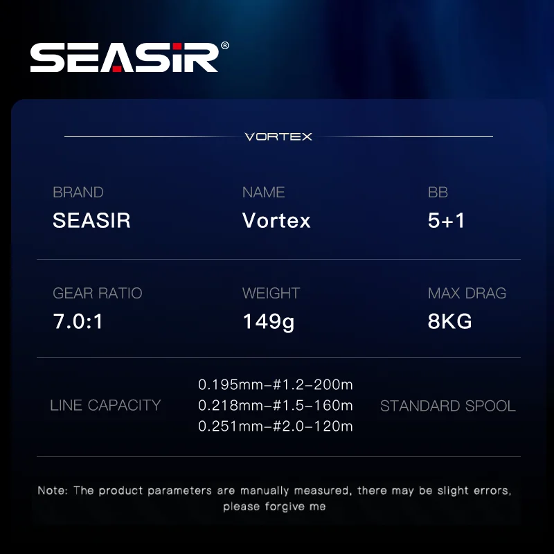 Carrete de pesca Seasir Vortex Baitcasting 7,0:1, relación de engranaje de alta velocidad 5 + 1BB arrastre máximo 8kg bobina de pesca de agua dulce y salada - imagen 2