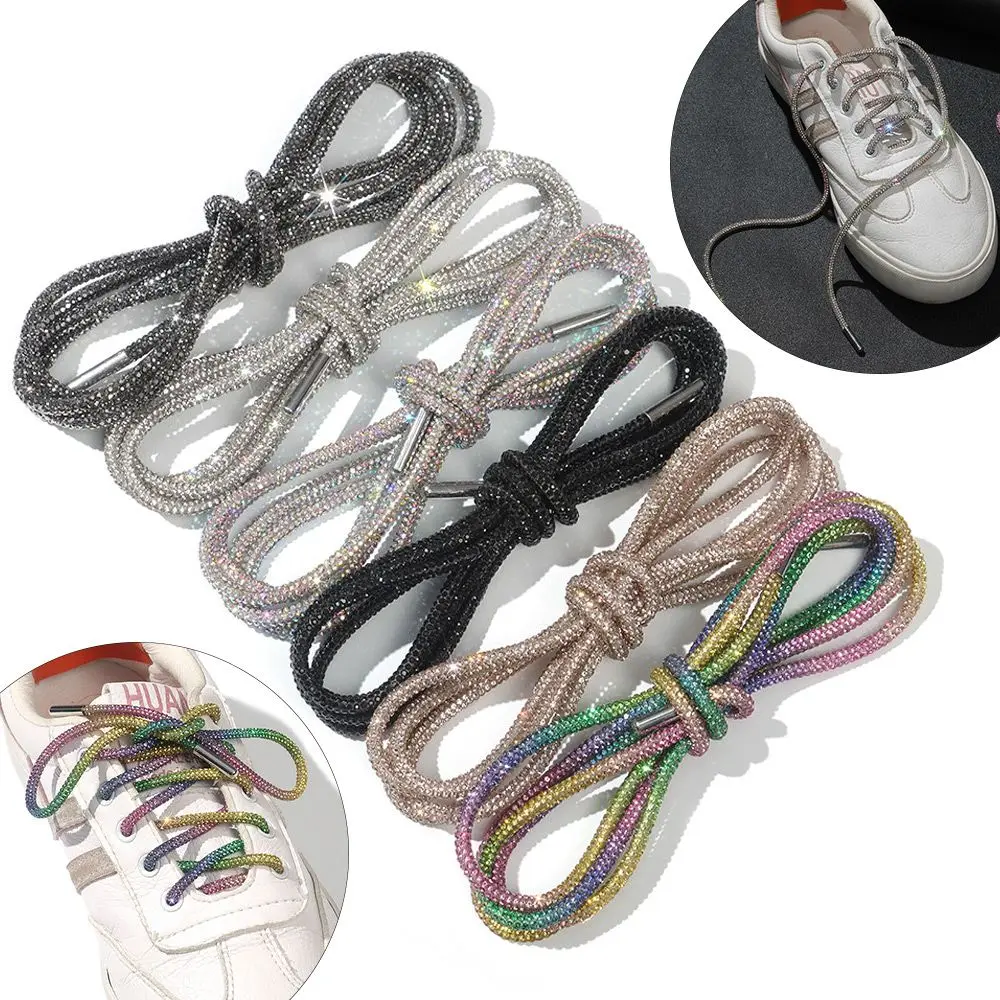 Cordones de diamantes de imitación de lujo para zapatos, Cordones redondos de arcoíris para zapatillas, 100/120/140/160CM, 1 unidad - imagen 4