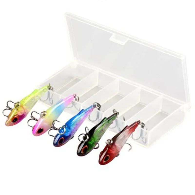 Nuevo 5 uds Mini VIB 4,5 cm 4g juego de Señuelos de Pesca con caja cebos duros Wobblers señuelos hundimiento carpa aparejos de pesca Artificial - imagen 4