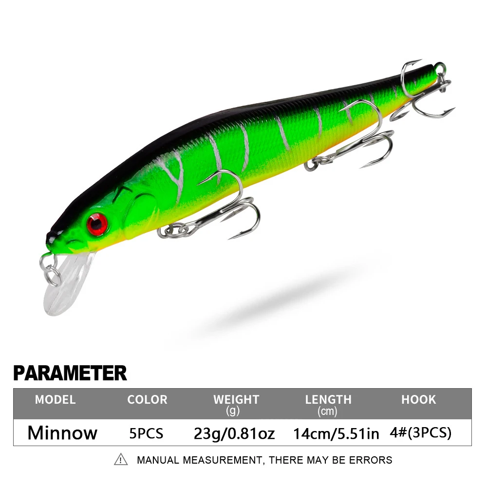 Señuelos de pesca Minnow, cebos duros Wobbler, Crankbaits, señuelo Artificial ABS para aparejos de pesca de Lucio, 5 uds. - imagen 2