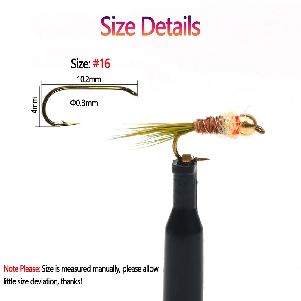 Bimoo-Cabeza de cuentas de latón para pesca de trucha, 8 piezas, n. ° 16, francés, cola de faisán, púas, mosca húmeda, ninfas europeas, señuelos - imagen 3