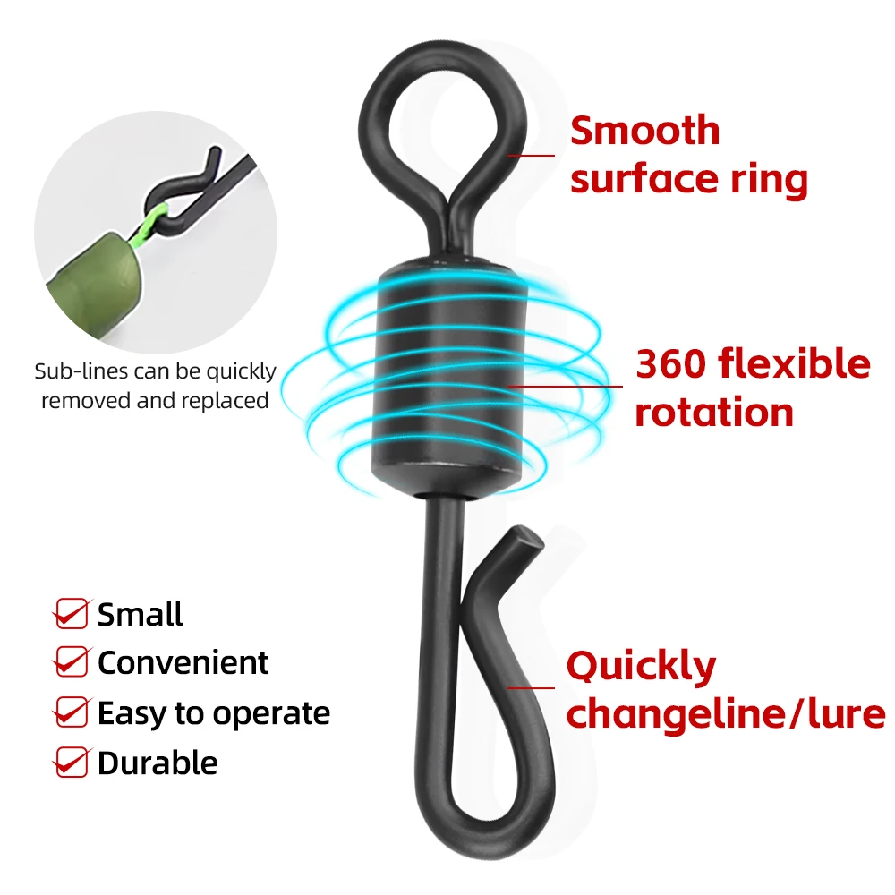 Broches giratorios de pesca, 50 Uds., barril giratorio de pesca, conector de señuelos a presión, Clip de pesca de agua salada, aparejos de pesca a presión - imagen 3
