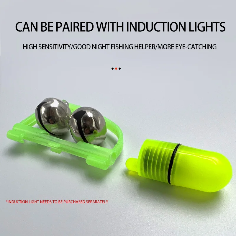 4 Uds. Campanas de pesca arqueadas, alarma de caña, indicador nocturno de plástico verde, cebo, campanas dobles, alarma, equipo de pesca - imagen 5