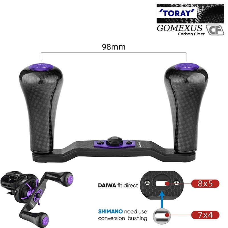 Manija de carrete Gomexus DC98 para carretes de Baitcasting Daiwa y Shimano, mango doble de carbono de 98mm con perilla de mango FA3 de aluminio Lef para - imagen 3