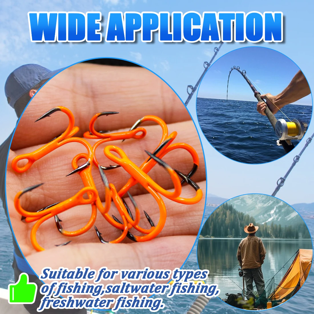 FishTrip 2X anzuelos triples fuertes punto recubierto de UV anzuelo de pesca con señuelo naranja anzuelos anticorrosión de lubina de agua salada de acero alto en carbono - imagen 4