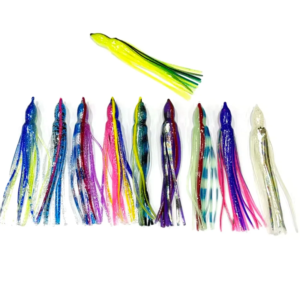 10 Uds. Faldas de calamar y pulpo Trolling 15cm 18cm 21cm Marlin atún Wahoo Pakula falda suave aparejada agua salada gran juego señuelo de pesca - imagen 3