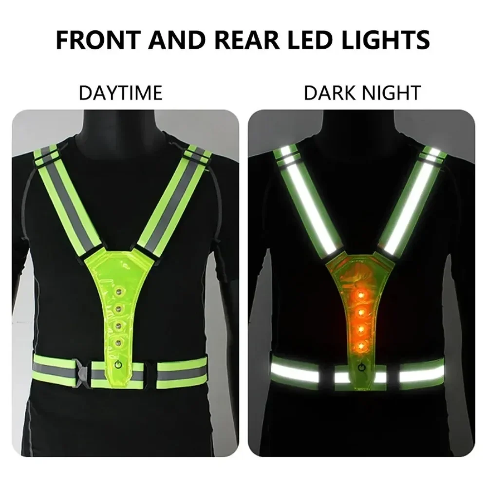 Chaleco para correr de noche de alta visibilidad, chaleco de ciclismo ajustable con 3 modos de luz, chaleco reflectante LED intermitente elástico - imagen 2