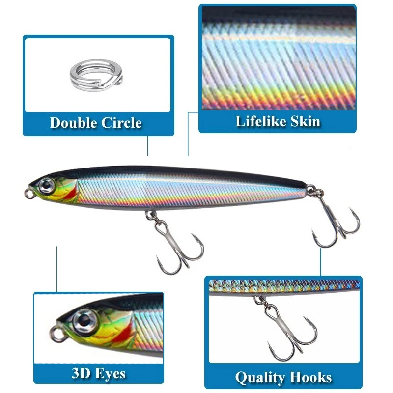 Señuelo de pesca de hundimiento de lápiz, accesorios de aparejos de pesca de lubina, señuelos de agua salada, cebo de pescado, señuelo de curricán, 10-24g, nuevo - imagen 3