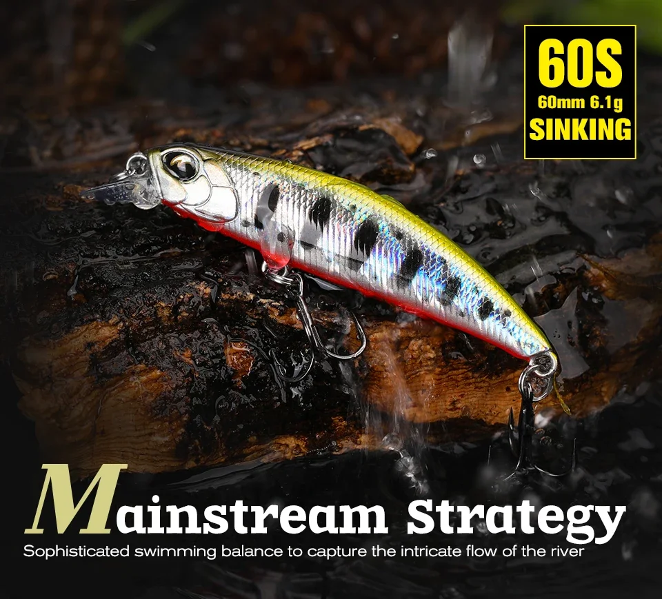 TSURINOYA 60mm 6,1g Señuelos de Pesca de pececillo hundido DW67 60S Jerkbait Stream Bass trucha cebo Mini Crankbait Wobblers aparejos de pesca - imagen 2