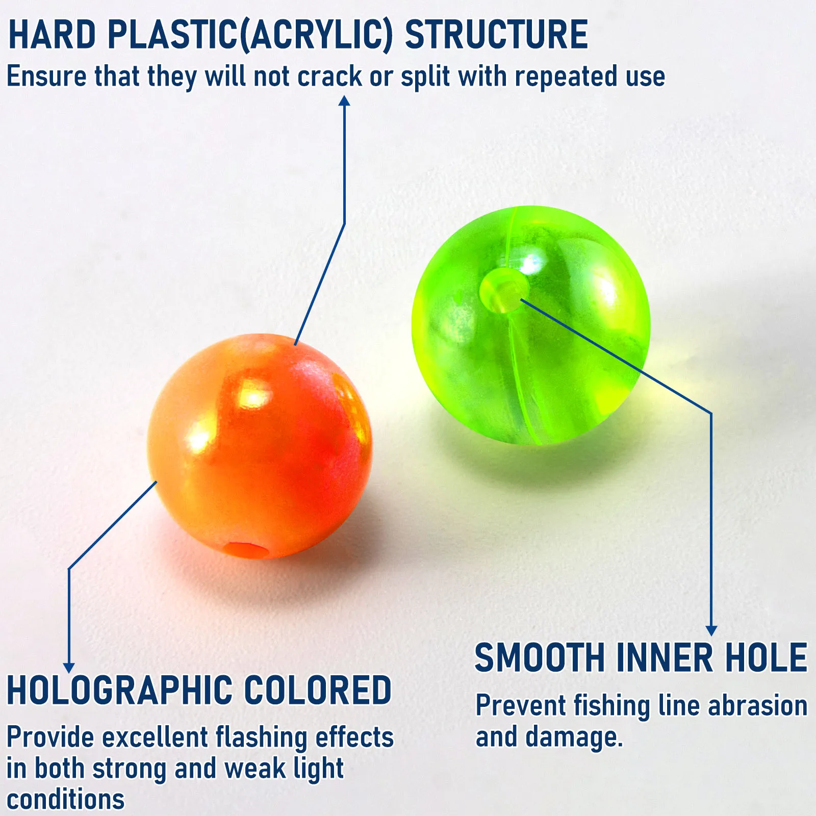 100pcs Fishing Beads Holographic Beads for Surf Fishing Rig Carolina Rig Walleye Spinner Rig Catfish Salmon 6mm 8mm 10mm - imagen 2