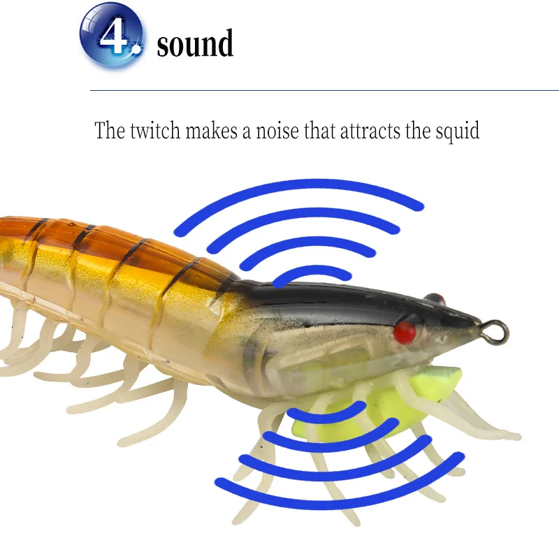 Como cebo duro que brilla, coronas suaves con anzuelo para camarones, 24g, plantillas de calamar con sonido de ruido, juego de Señuelos de Pesca de Mar, sepia Artificial, pulpo - imagen 4