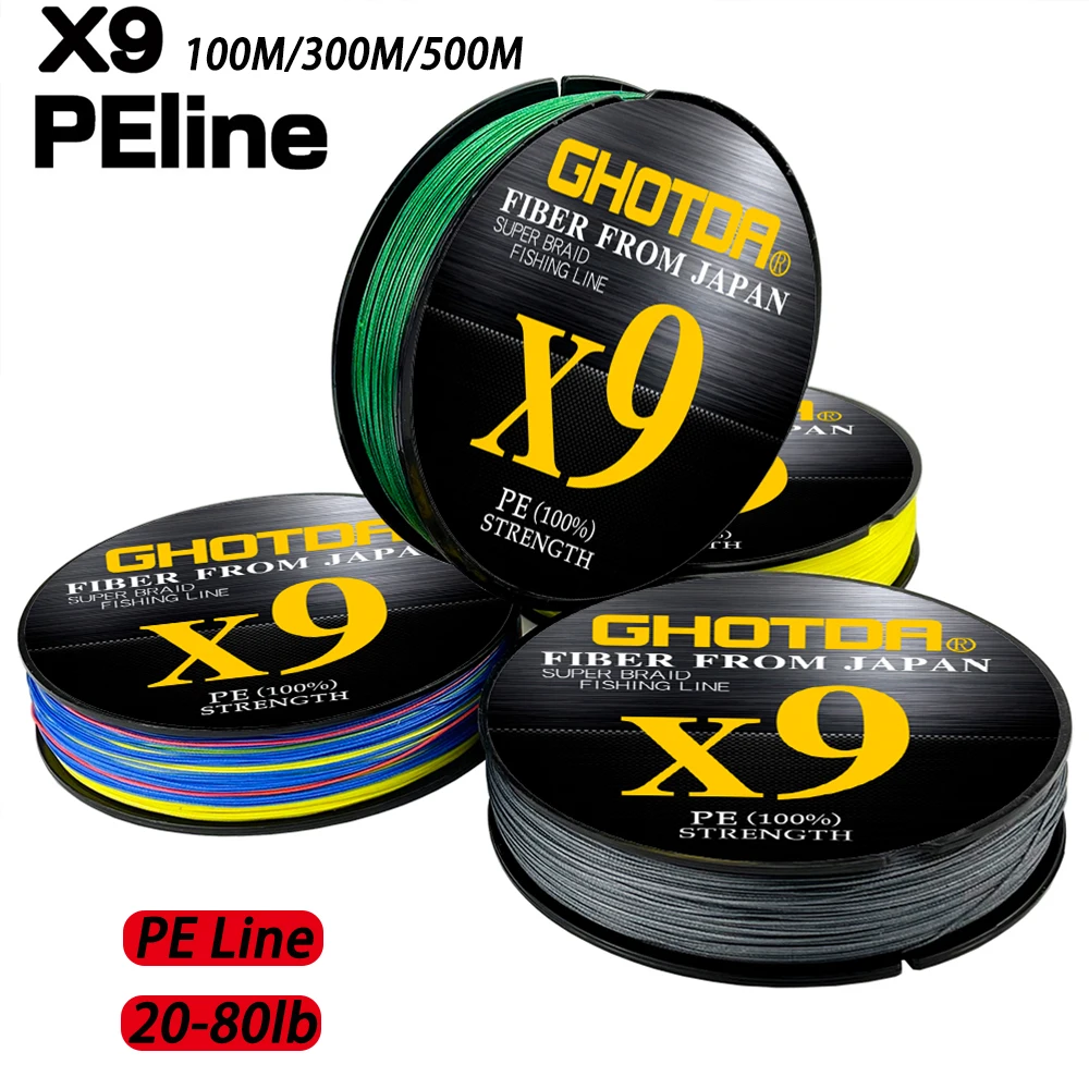 Línea de pesca de agua dulce y salada de 9 hebras, multifilamento de 100M-500M, pesca de carpa, alambre trenzado japonés, accesorios de pesca, línea de PE