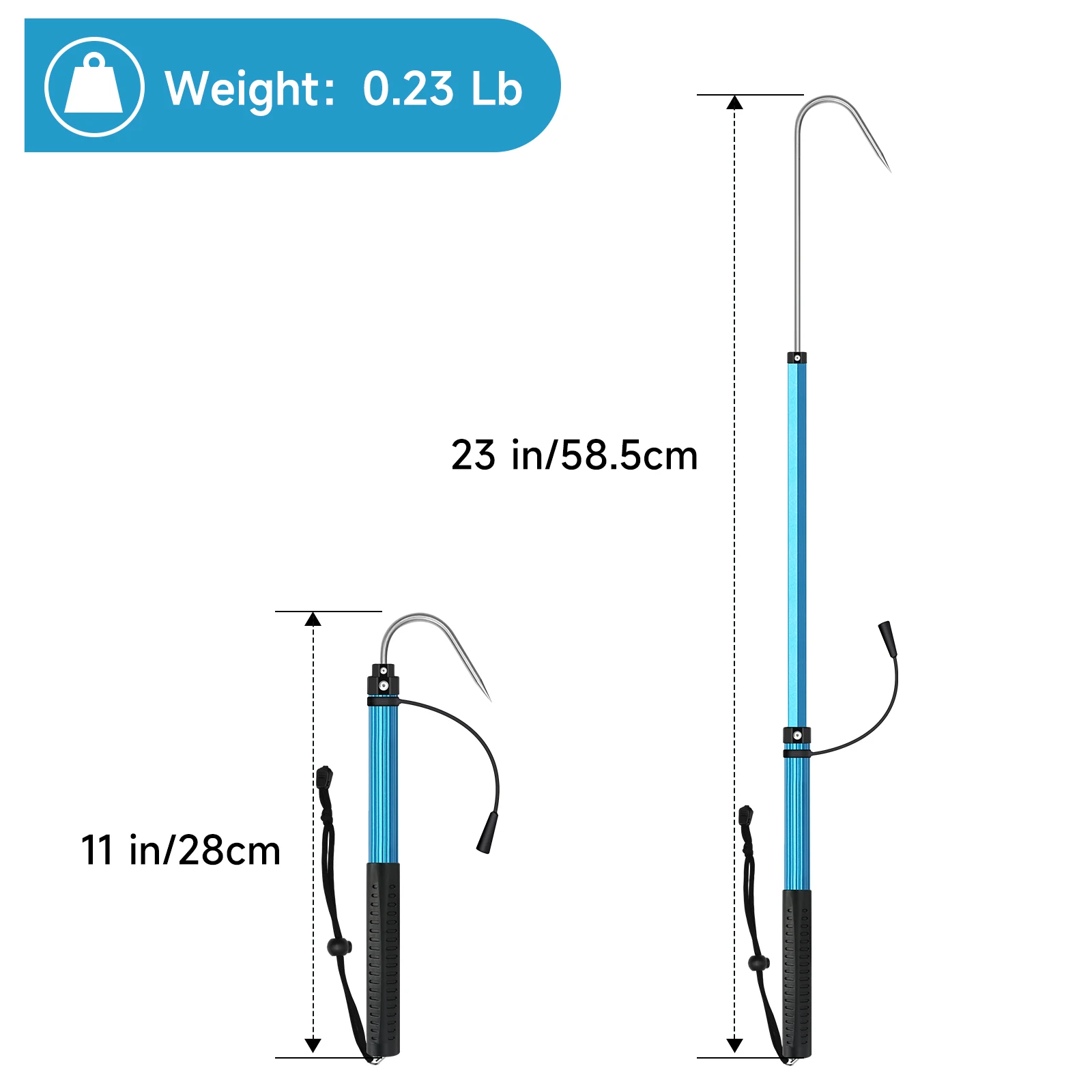 SANLIKE-gancho de pesca telescópico de 60cm, gancho de acero inoxidable, poste telescópico de aluminio, agarre de goma, accesorios de pesca al aire libre - imagen 2