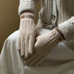 Prácticos guantes de gamuza para mujer, cálidos guantes de gamuza a prueba de viento para invierno, guantes gruesos para mujer, guantes de ciclismo suaves de felpa y gruesos