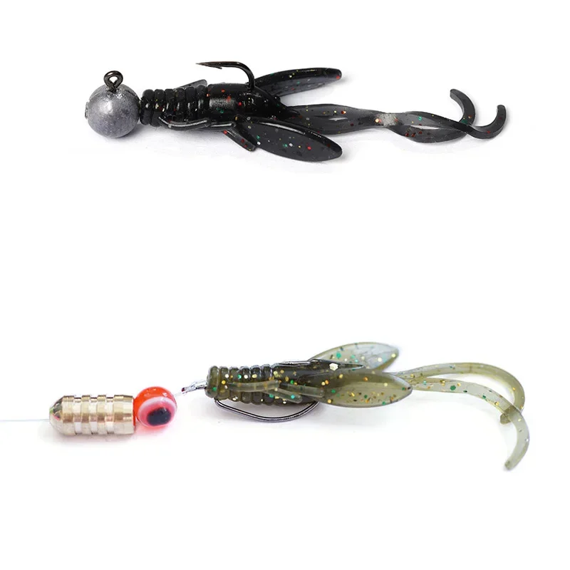 10 Uds Jig Wobblers cebo suave de silicona gusano langosta Señuelos de pesca 45mm camarones hundimiento giratorio Twintails pesca en el mar - imagen 5