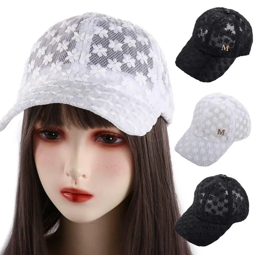 Transpirable Casual coreano al aire libre mujeres Hip Hop malla sombrero viseras gorra flor gorra de béisbol encaje - imagen 4