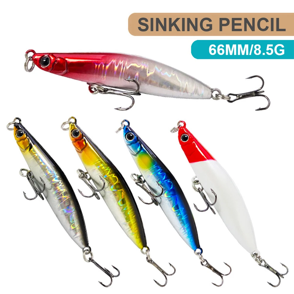 Señuelos de Pesca de 6,6 cm y 8,5g, cebo de lápiz que se hunde, Wobbler de fundición larga, cebo duro Artificial, Jerkbait, trucha, lubina, carpa, QBE124 - imagen 3