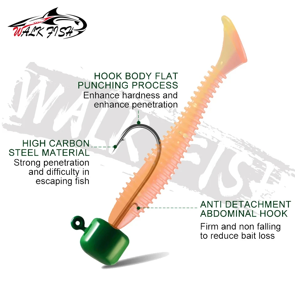 WALK FISH 5 uds 3,5G/5G anzuelos de pesca Ned Rig Jig cabezas de plantilla de setas cebos de gusano suave anzuelos para lubina trucha Pike - imagen 3