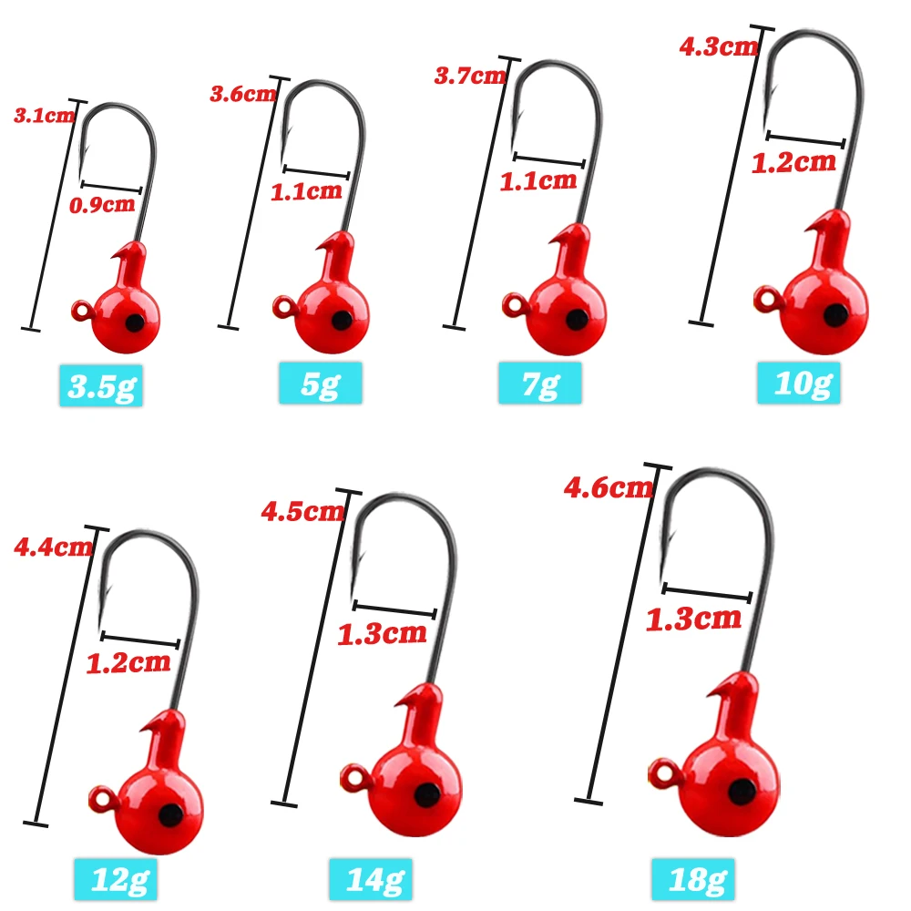 10 unids/lote anzuelos de Metal 3,5g 18g Color 3D ojo bola Jigging cabeza gancho con púas vástago de manivela para señuelo suave anzuelo de pesca de gusanos - imagen 3