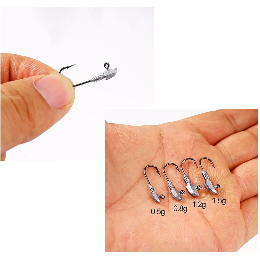 Mini anzuelo de gusano ponderado para pesca, cabeza de anzuelo, Swimbait, gusano de lubina, señuelo de plástico blando, 0,5g-1,5g, agua dulce, 5 piezas - imagen 4