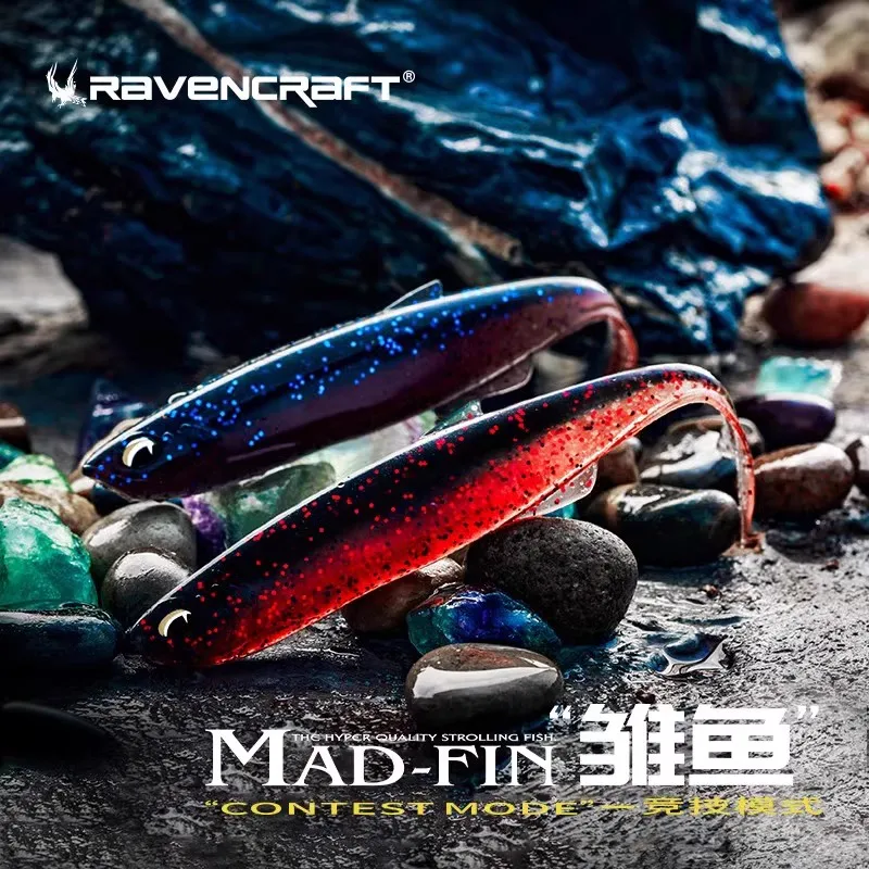 6/7/8 Uds nuevo Ravencraft "Mad-Fin" grupo de pesca sin plomo cebo suave hundimiento señuelo de pesca 68/81/94mm cebo Artificial de perca fina - imagen 3