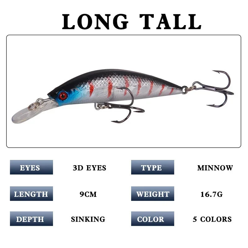 Señuelo de pesca Minnow 90mm 16,7g ojos 3D Crankbait Wobbler cebo duro de plástico sintético aparejos de fregadero señuelo - imagen 3