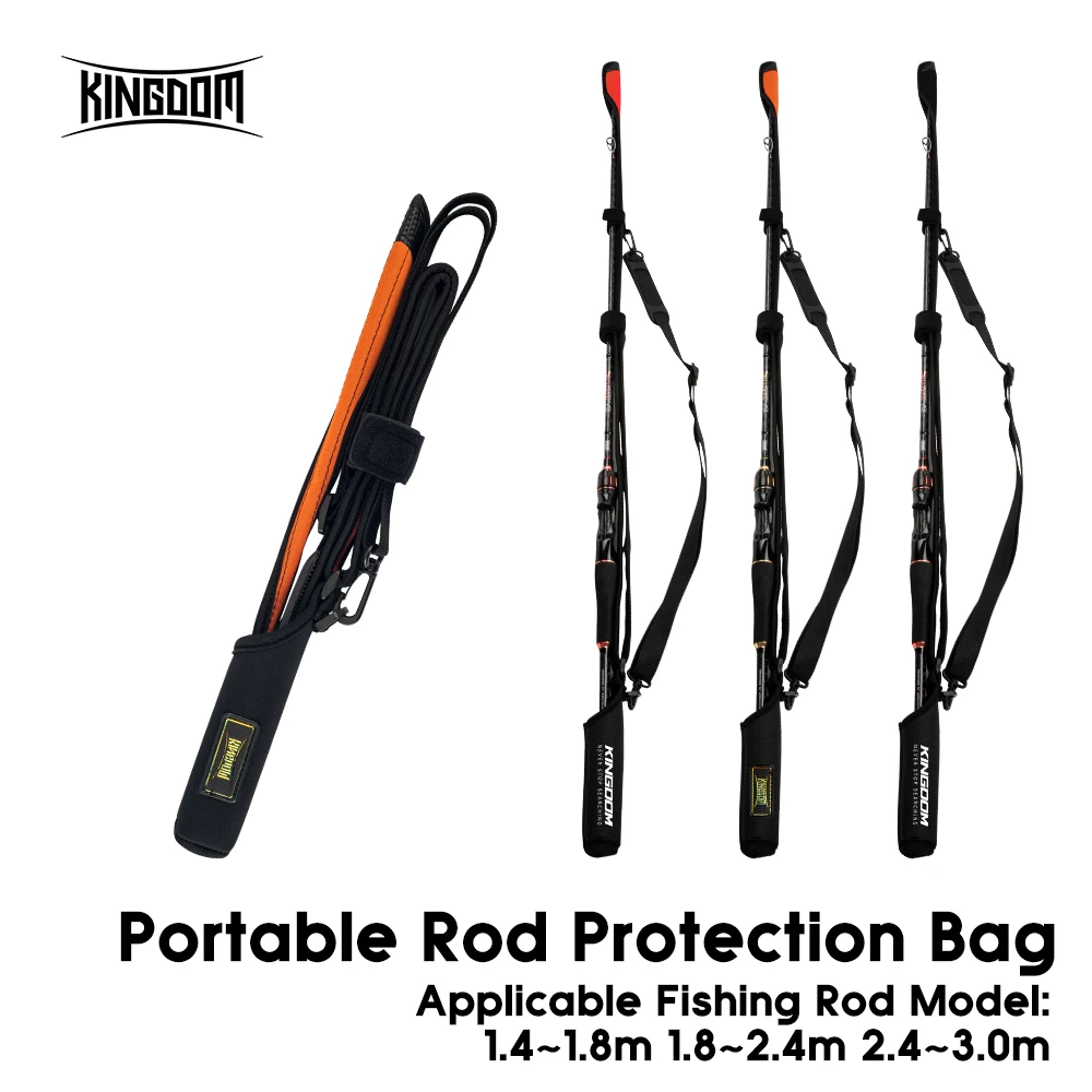 Kingdom nuevo almacenamiento de caña de pescar bolsa de protección de caña portátil 1,4 m-3,0 m correa de varillas cuerda de protección ajustable bolsas de aparejos de pesca