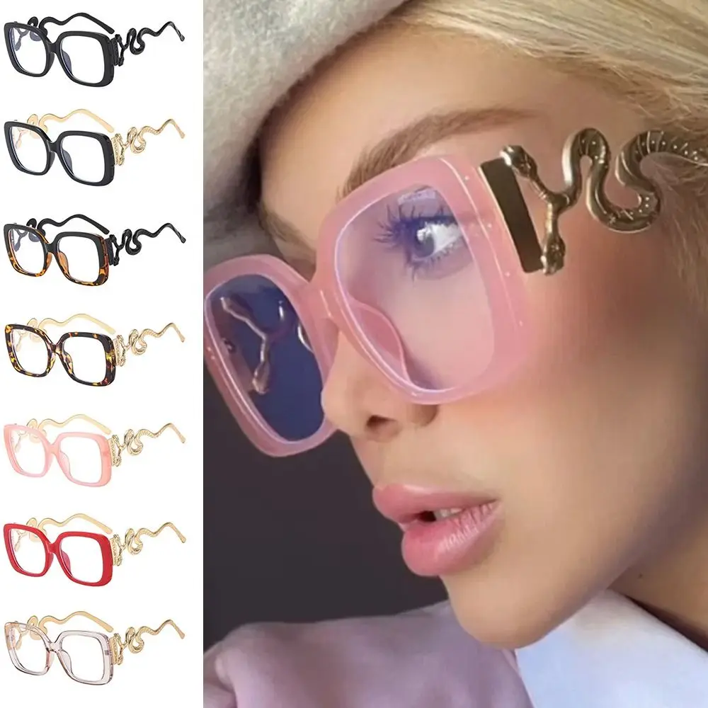 Gafas Retro de montura grande para mujer, espejo plano, pierna de serpiente, gafas antiluz azul, montura de gafas Retro de forma cuadrada - imagen 5