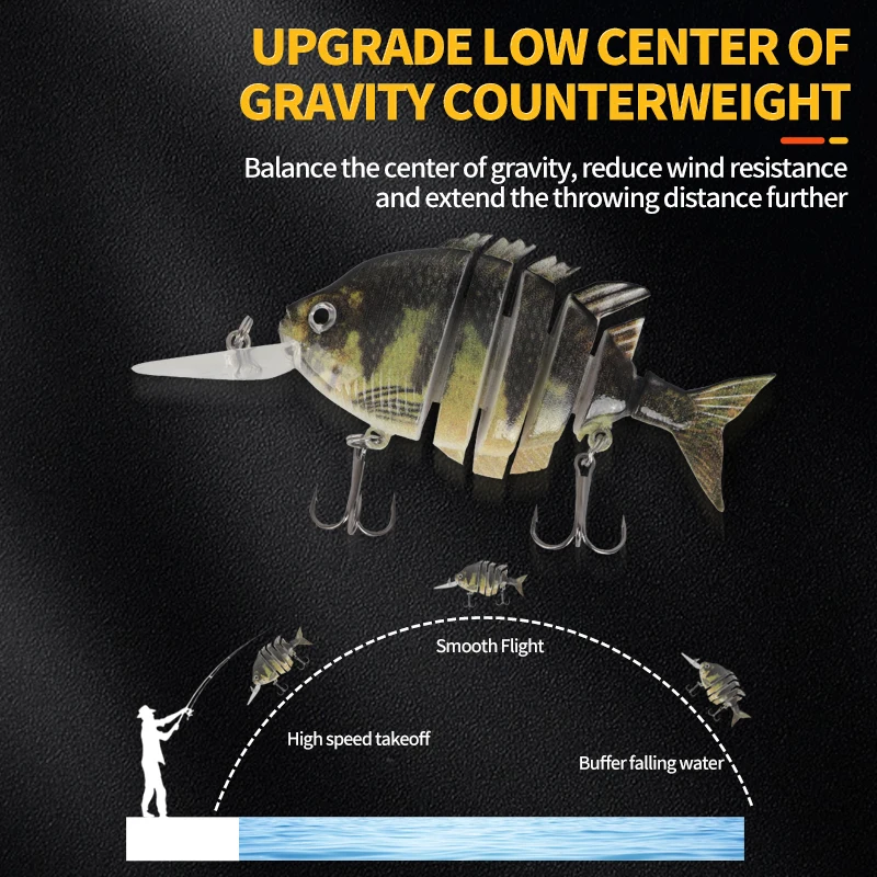Señuelo de pesca multiarticulado, cebo duro Artificial de 10cm y 14g, 6 segmentos, lengua larga biónica, Tilapia, Swimbait para lubina - imagen 5