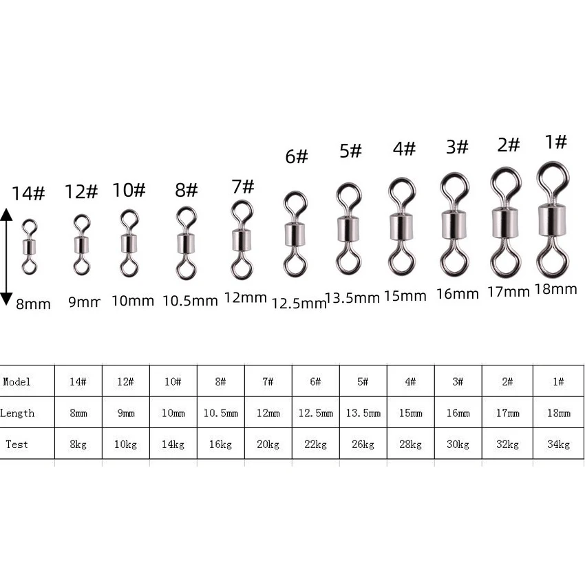 Conector de señuelos de anillo sólido giratorio, accesorios de aparejos de pesca de 11 tamaños, 50 unids/lote/caja - imagen 2