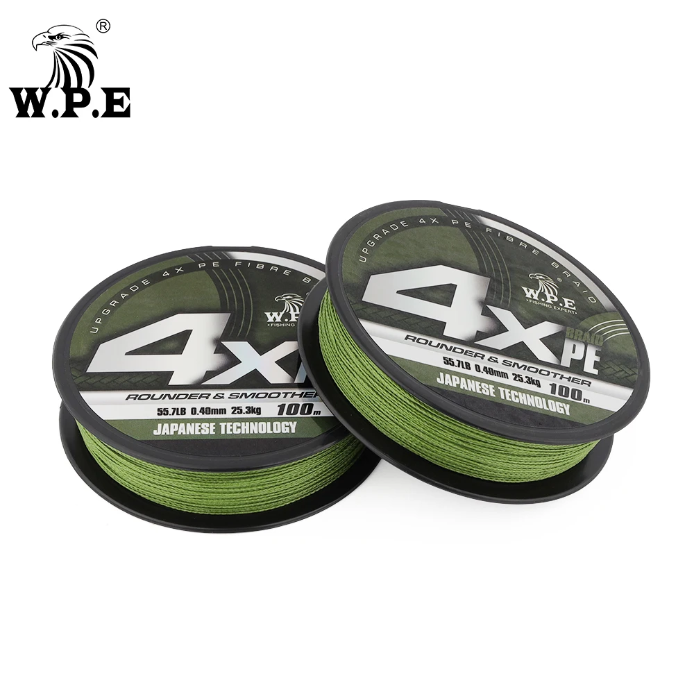 W.P.E-línea de pesca trenzada de 4x100m, 0,18mm-0,50mm, 24lb-76.3lb, línea de PE verde militar, señuelo de lubina, aparejos de línea de pesca de carpa - imagen 5