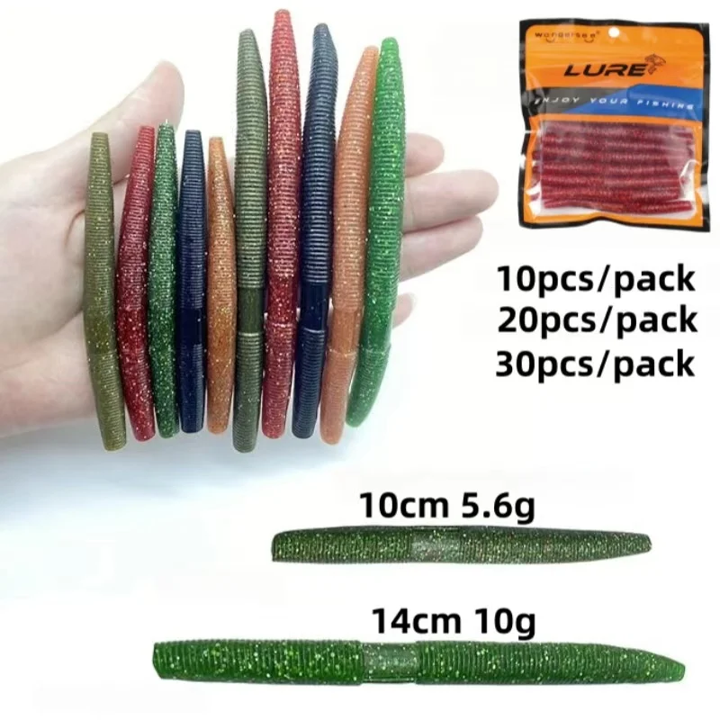10 Uds 20 piezas 10cm 14cm Senko gusano cebo suave lombriz de tierra aroma de sal infusión desgastada realista elástico suave fideos gusano señuelo duradero - imagen 3