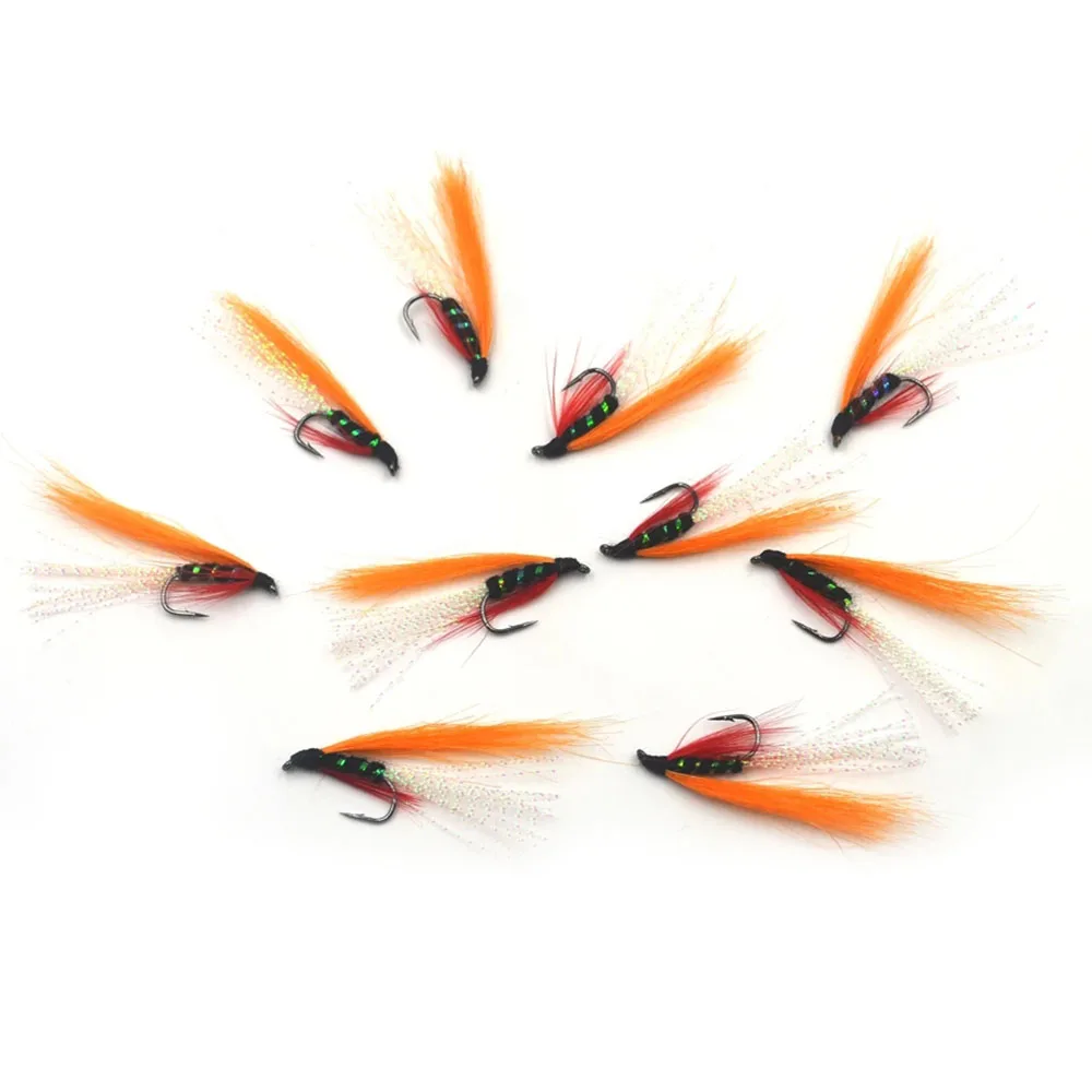 MNFT Minnow Streamer con plumas rojas y naranjas para pesca