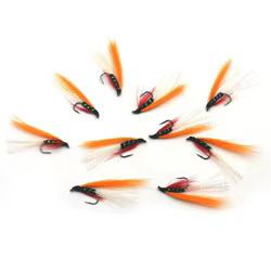 MNFT Minnow Streamer con plumas rojas y naranjas para pesca