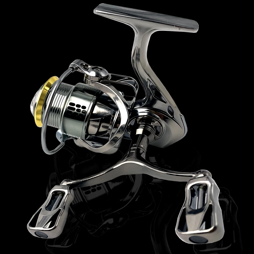 Señuelo de carrete de pesca, carrete giratorio de Metal de doble mango de 2000S/3000S para lanzar agua dulce, electrochapa de Metal completo, arrastre de viento de 8kg - imagen 5