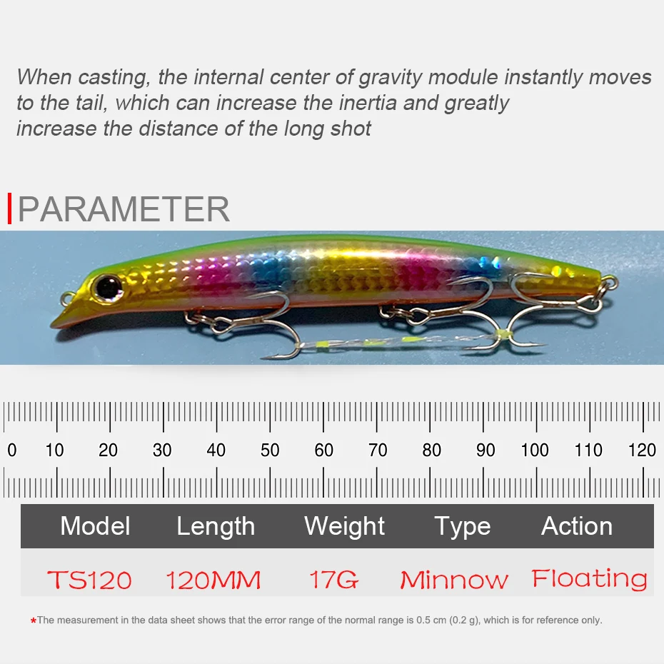 Testar-señuelo de Pesca flotante de fundición larga, 120mm, 17g, Jerkbait, cebo duro Artificial para Lucio, lubina - imagen 3